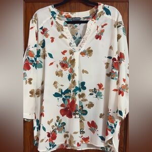 Van Heusen Floral Blouse - Red, Teal, Brown